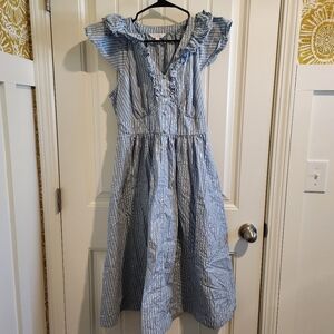 LC Lauren Conrad Blue White Striped Ruffle Dress Large Spring Summer Easter